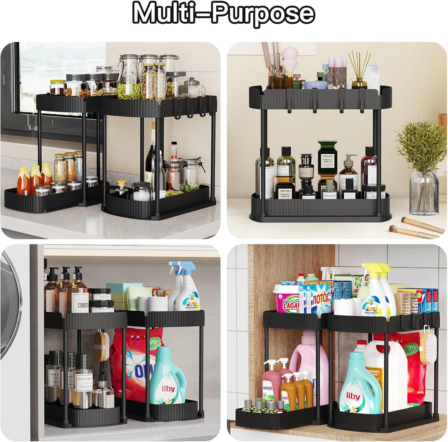 2-Pack Under Sink Organizers – 12.8", Black